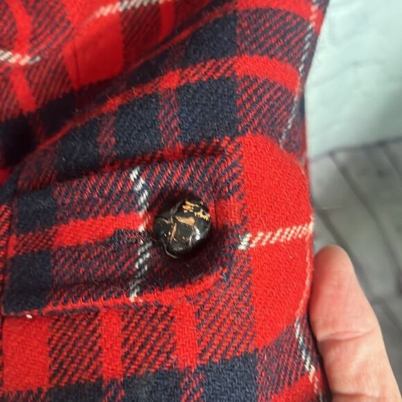 VINTAGE 50s Pendleton Tartan Plaid Faux Fur Collared Wool Car Coat red - Picture 4 of 14